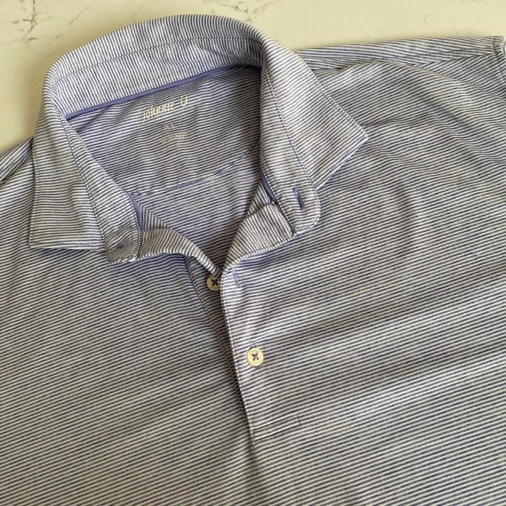 Johnnie-O Striped Polo Shirt Mens XL Blue White Performance‎ Stretch Golf Polo